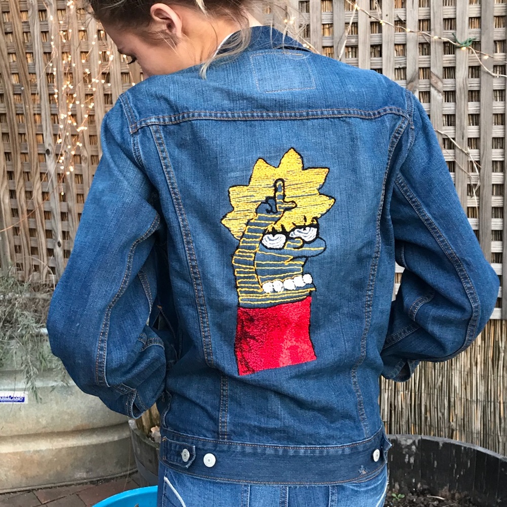 Hand embroidered Lisa simpsons Levi jacket